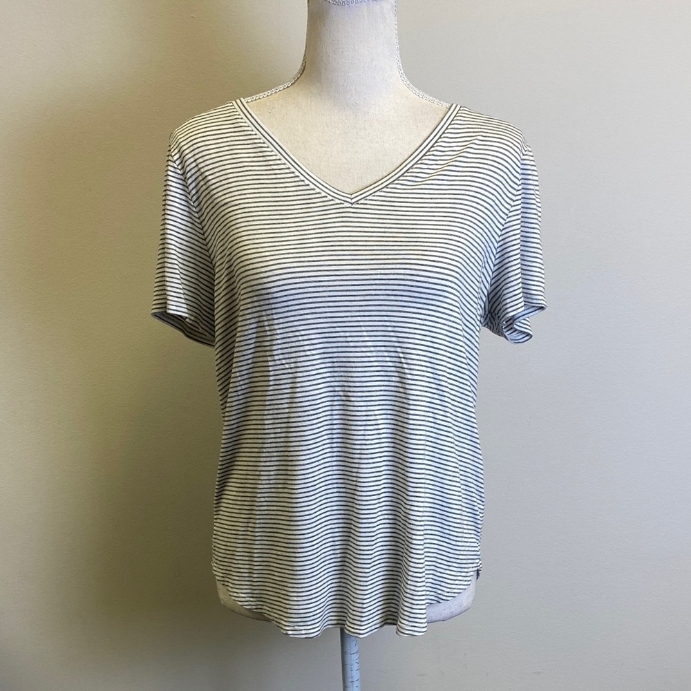 Green Envelope Black and White Striped Short Sleeve Tee